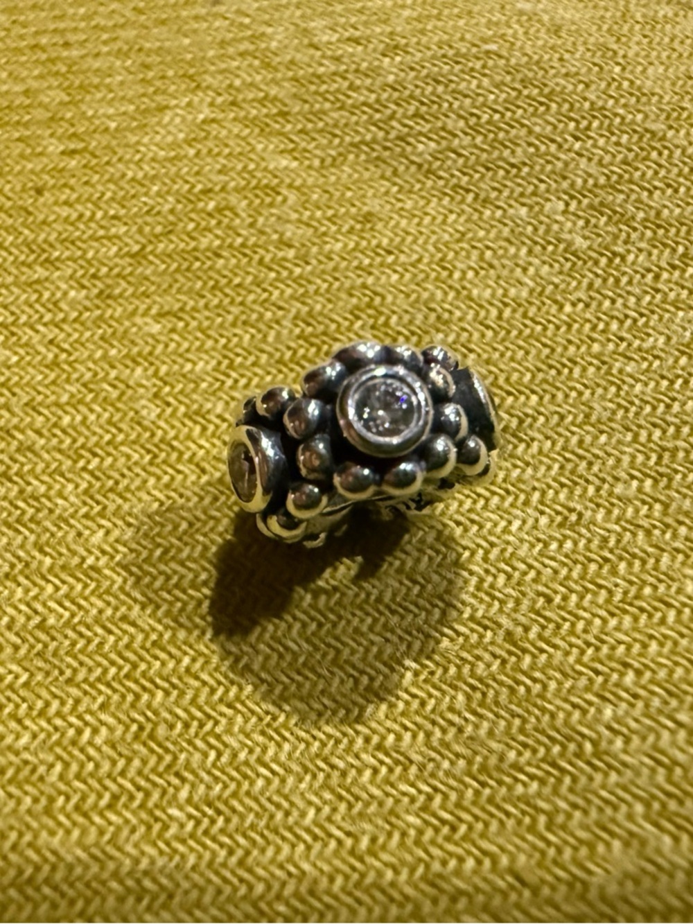 Pandora Silver Beaded Charm with Clear Stones